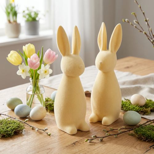 Deko Hase Deko-Osterhase – 2. Wahl – Beflockt Hellgelb H29,5cm 2 St | Floristik21.de