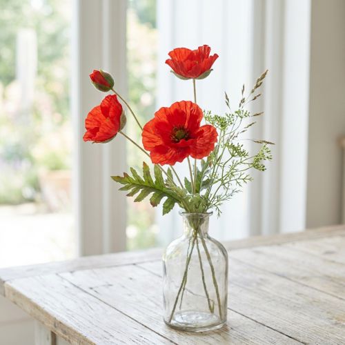 Mohnblume Deko Gartenblume mit 3 Blüten Rot L70cm | Floristik21.de