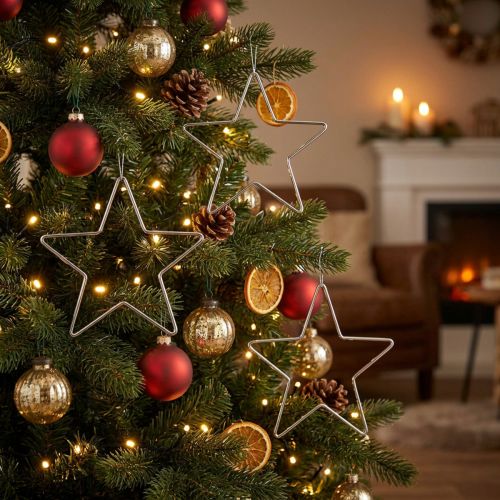 Deko Stern Weihnachten Silber Hängend Ø15cm 6er Set | Floristik21.de