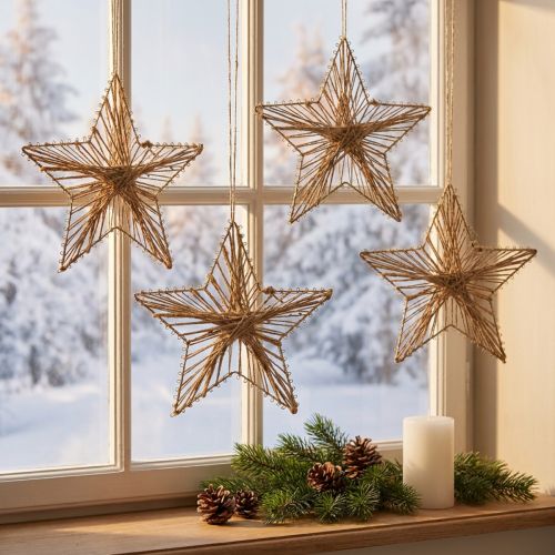 Stern mit Jute gewickelt Weihnachtsdeko rustikal 20cm 4St | Floristik21.de