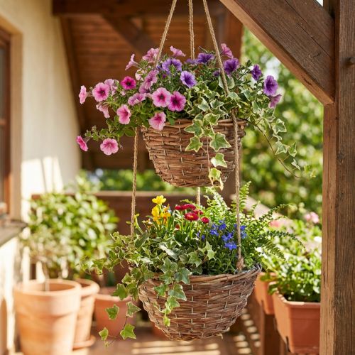 Artikel Hängekorb Blumenampel Holz Ø20/26cm Natürliche Pflanzendekoration