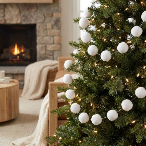 Christbaumschmuck Schneeball Girlande Deko Weiß 185cm | Floristik21.de