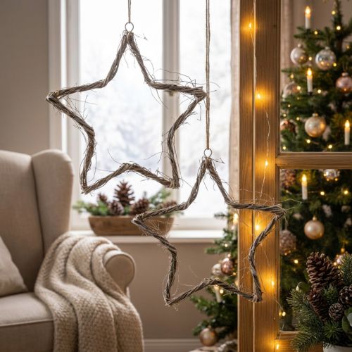 Weihnachtsdeko Stern Fensterdeko Weiß gewaschen Ulme Ø40cm 2St | Floristik21.de