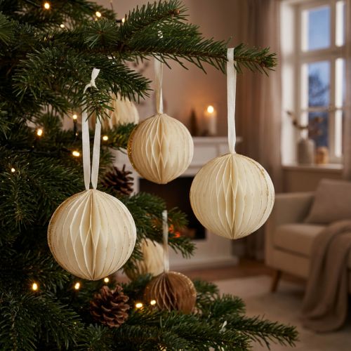 Wabenbälle Wabenkugeln Weihnachten Weiß Glitter Ø8cm 4St | Floristik21.de