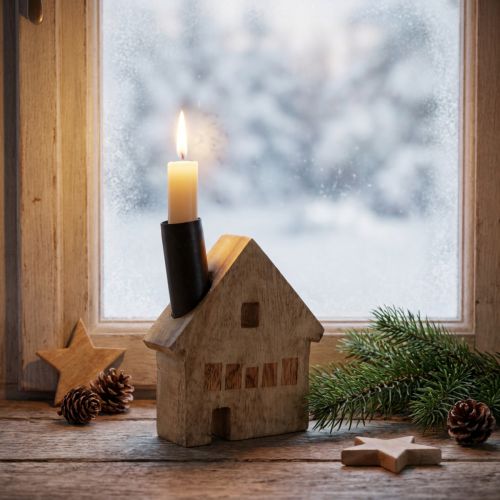 Deko Haus Holz Deko Kerzenhalter Schwarz 10,5×3,5×13cm | Floristik21.de