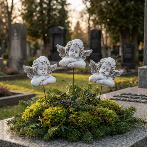 Artikel Deko Engel am Stab Deko Grabschmuck Grau Weiß H6,5cm 3St