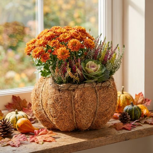 Artikel Pflanzkorb Kürbis mit Folie Herbstdeko Orange Ø18cm H15cm, perfekte Herbst-Dekoration