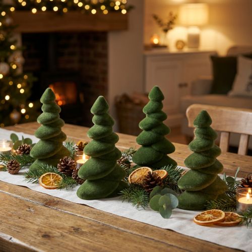 Artikel Tannenbaum Tischdeko Beflockte Tannen Grün 16,5cm 4 St - Weihnachtsdekoration für Hotel Dekoration