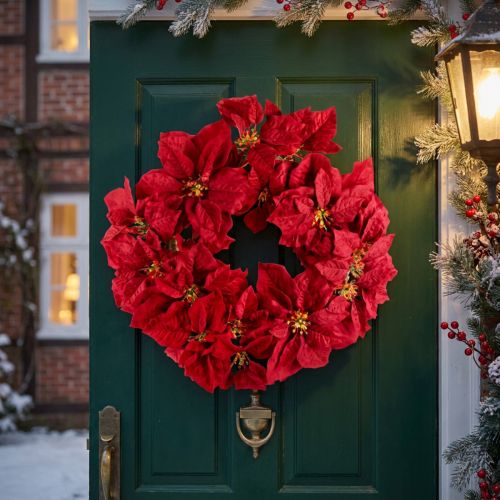 Artikel Weihnachtsstern Kranz Deko Poinsettien 40cm Türkranz Adventszeit
