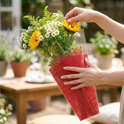 Artikel Blumentüte Jute Rot L36cm B25cm - 12cm 50 St