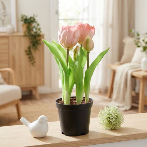 Kunstblumen im Topf Künstliche Tulpen Rosa Gelb 22,5cm | Floristik21.de