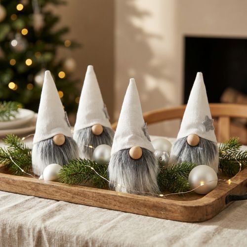 Weihnachtswichtel mit Bart Weiß, Grau 12cm 4 St | Floristik21.de