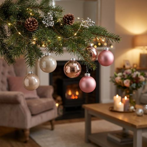 Christbaumkugeln Glas Rosa Grau Ø6cm 24er Set Hochwertig Weihnachtsdekoration | Floristik21.de
