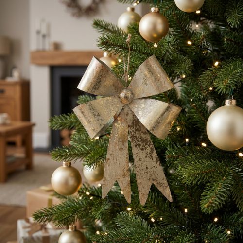Schleife zum Hängen, Christbaumschmuck, Metalldeko Golden, Antik-Optik H23cm B16cm | Floristik21.de