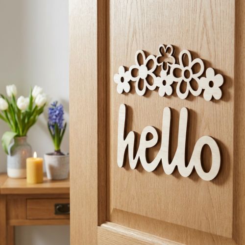 Holzdeko Blumen „Hello“ Natur Dekoschild mit Magnet 18/19,5cm 6St | Floristik21.de