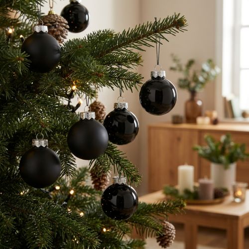 Artikel Mini Weihnachtskugeln Glas Schwarz Glanz/Matt Ø2,5cm 24St
