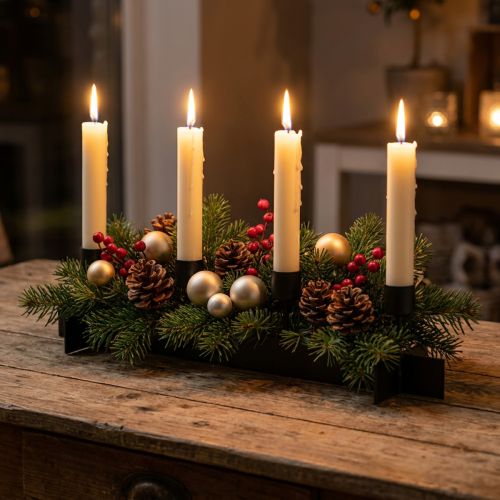 Kerzenständer Schwarz, Kerzenhalter Adventskranz 40cm H8cm | Floristik21.de