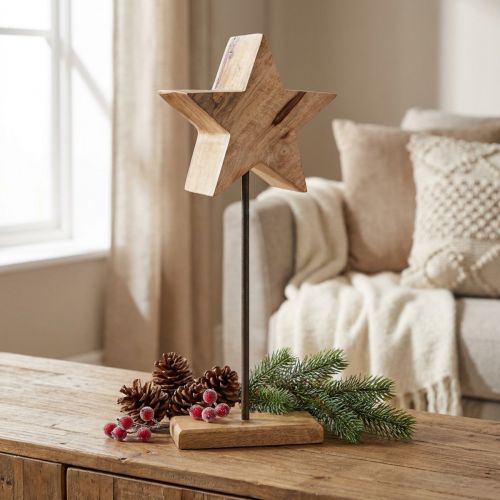 Holzstern auf Stab aus Mangoholz, 20x50 cm Deko