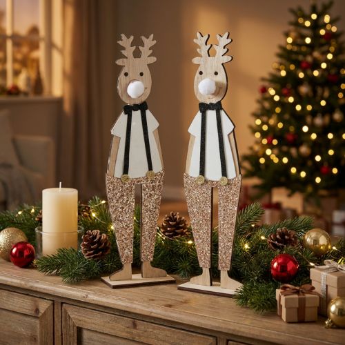 Rentier Holz Dekofigur Weihnachten zum Stellen 12×6,5cm H45cm 2St | Floristik21.de