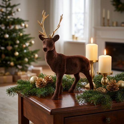 Deko-Hirsch Braun Gold 27cm Weihnachtsdeko Rentier