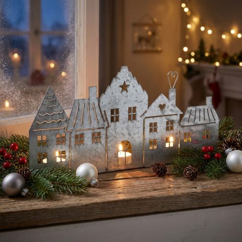 Weihnachtsdeko Häuser, Teelichthalter Metall Silbern 25cm | Floristik21.de