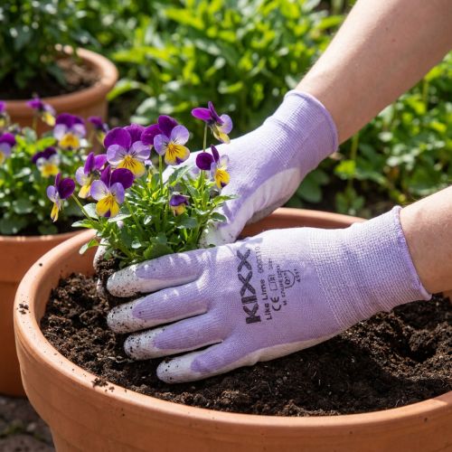 Artikel Kixx Gartenhandschuhe Weiß, Flieder Gr.8