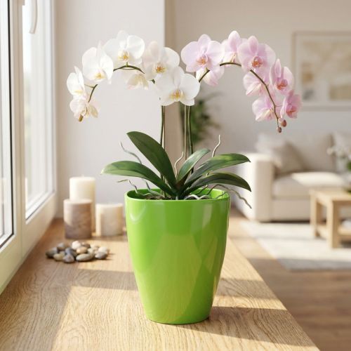 Orchideentopf glänzend Ø12,5cm Limette 1 St | Floristik21.de