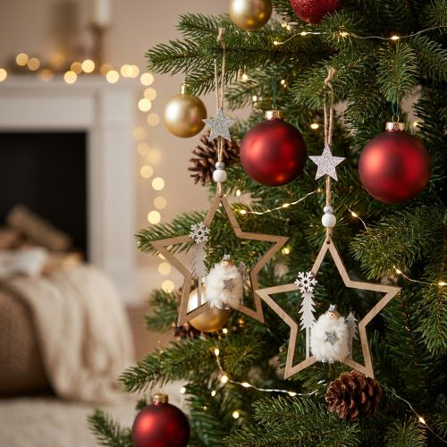 Artikel Weihnachtsdeko Stern Holz Dekohänger Ø13,5cm 4St