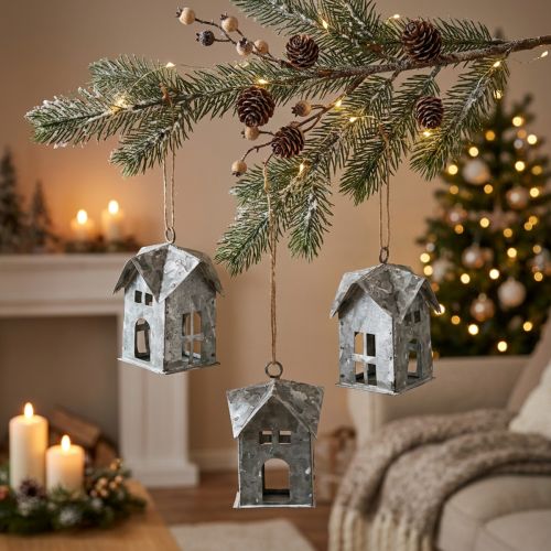 Weihnachtsanhänger Metall Haus Shabby Chic Weiß H9,5cm 3St | Floristik21.de