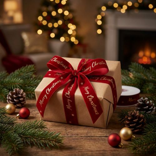 Geschenkband Weihnachtsband Rot Samtband 25mm 20m | Floristik21.de
