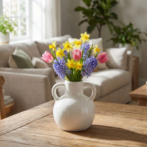 Artikel Keramikvase Weiß Vase mit 2 Henkeln Keramik Ø7cm H11,5cm