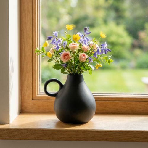 Mini Keramikvase Schwarz Henkel Keramik Deko H8,5cm | Floristik21.de