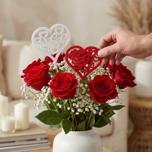 Blumenstecker Herz Rot, Weiß Dekostecker Valentinstag 7cm 12St | Floristik21.de