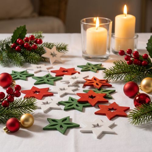 Streudeko Weihnachten Holzsterne Rot/Weiß/Grün Ø3,5cm 72 St | Floristik21.de