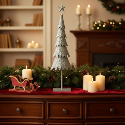 Deko-Tannenbaum aus Metall mit Stern und Standfuß 74 cm, silber | Floristik21.de