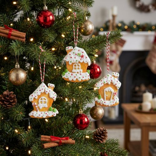 Knusperhäuschen Christbaumschmuck Lebkuchenhäuschen H9cm 3 St | Floristik21.de