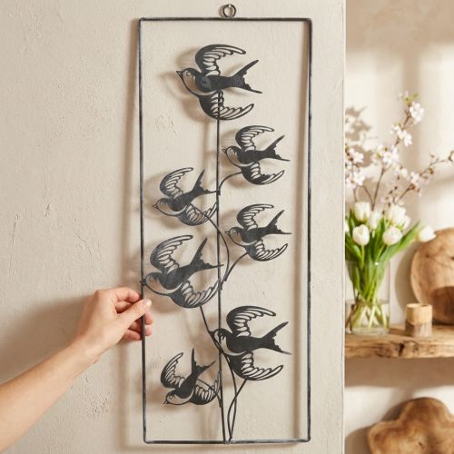 Metalldeko zum Hängen, Schwalben, Wandschmuck Silbern, Weiß gewaschen H47,5cm | Floristik21.de