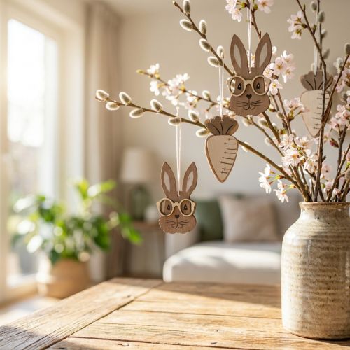 Holz Anhänger Hase mit Brille Möhre Braun Beige 4×7,5cm 9St | Floristik21.de