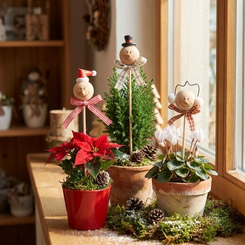 Schneemann Deko Stecker Blumenstecker Holz Natur 5cm 9St | Floristik21.de