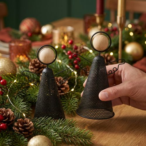 Artikel Engel Figur Weihnachten Metall Schwarz Natur 15,5cm 2St