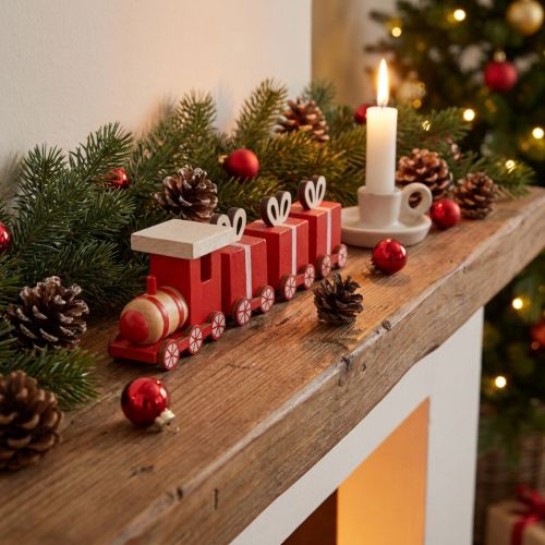Holzzug mit Geschenkboxen, Rot-Weiß, 2er Set, 18x3x4,5 cm - Weihnachtsdekoration | Floristik21.de