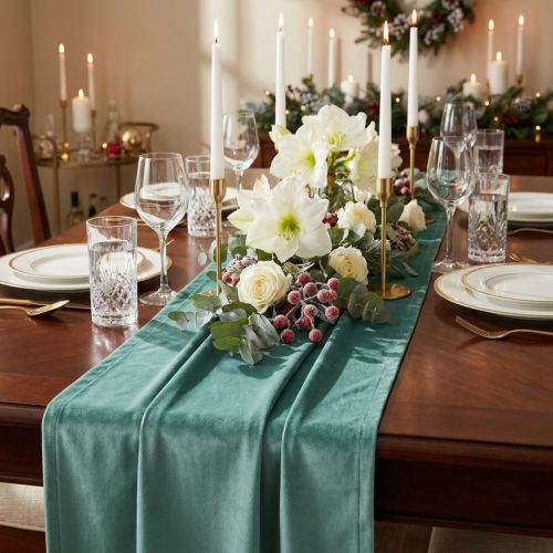Samt Tischläufer Grün Türkis, Dekostoff 28×270cm - Elegantes Tischband für Ihre Festliche Dekoration | Floristik21.de