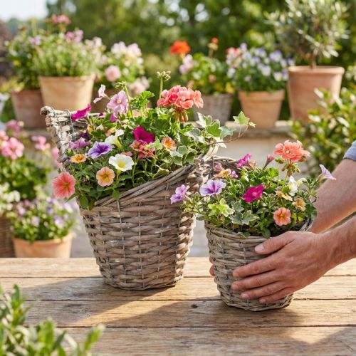 Blumentopf Pflanzkorb Weide Natur Ø12,5cm/20cm 2er-Set Deko Vintage rustikal | Floristik21.de