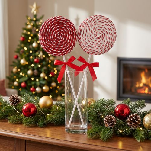 Artikel Weihnachtsdeko Lolly Schaumstoff Rot-Weiß Glitzer Effekt H36cm 2er-Set