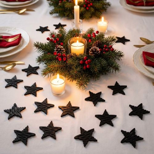 Streudeko Schwarze Sterne Weihnachten Holz Ø4cm 72 Stück Festliche Tischdeko Vielseitig | Floristik21.de