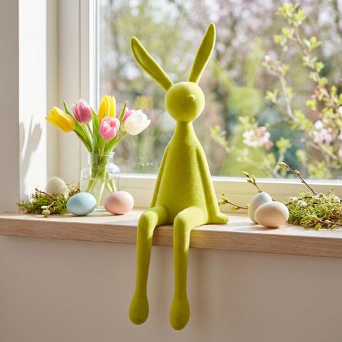 Kantenhocker Osterhase 56 cm Gelbgrün beflockt Sitzende Dekoration | Floristik21.de