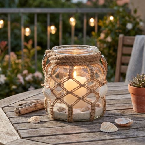 Deko Glas Makramee Muscheln Tischdeko Hängedeko Ø14cm Maritime Dekoration | Floristik21.de
