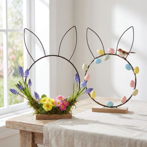 Hasen-Deko-Ring Metall Holz Schwarz Ø20cm Set | Floristik21.de