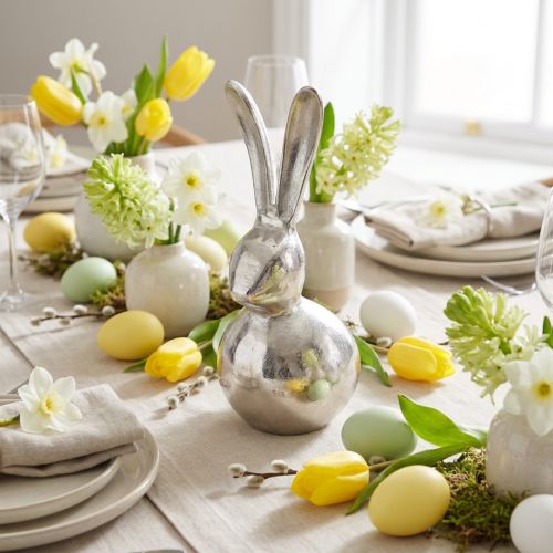 Deko Hase Metall Silber Ø12cm H25cm Osterdeko Modern | Floristik21.de