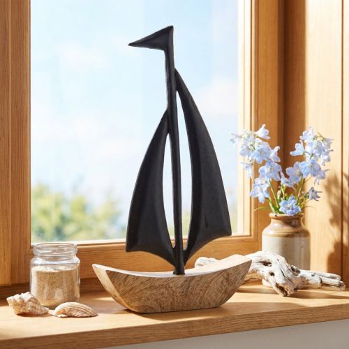 Deko Segelboot Holz Metall, Maritim, Natur Schwarz, Dekoration, H30,5cm | Floristik21.de